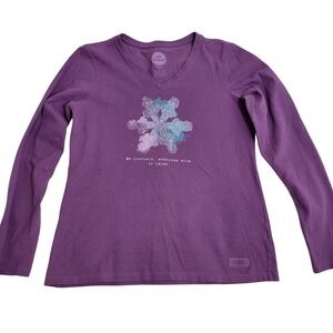 Life is Good Purple Snowflake "Be Yourself" Long‎ Sleeve V-Neck Tee S Peru